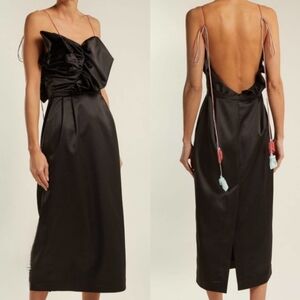 ANNA OCTOBER Ruffled Satin Midi Dress Black